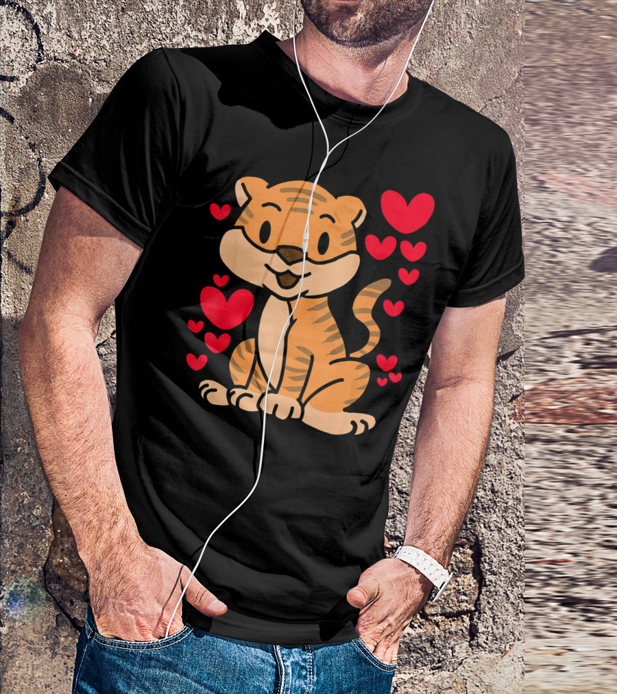 Tiger Love Valentines Day Cute Hearts Tiger Ro T-Shirt