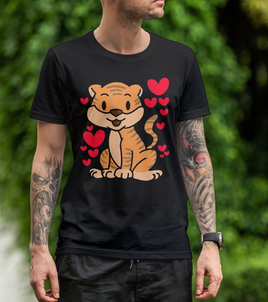 Tiger Love Valentines Day Cute Hearts Tiger Ro T-Shirt