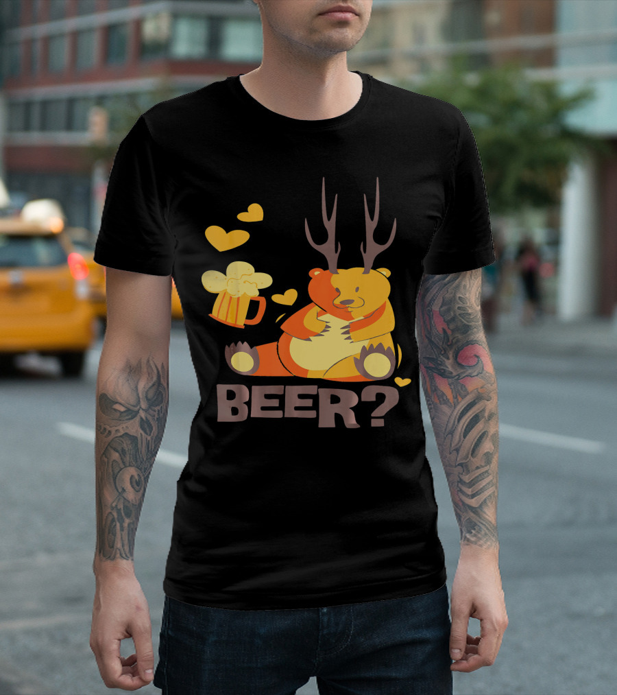 Vintage Costume Bear with Antlers Holding Beer Hearts Beer? T-Shirt