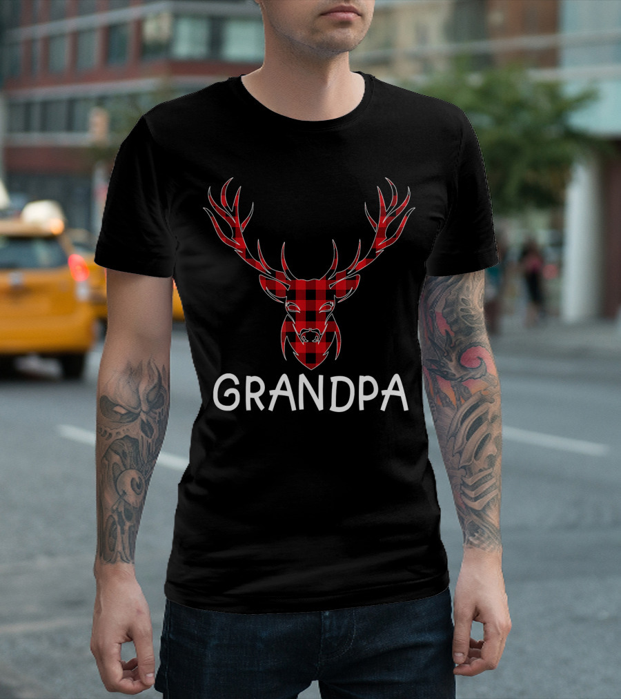 Grandpa Red Plaid Reindeer Deer Buffalo T-Shirt