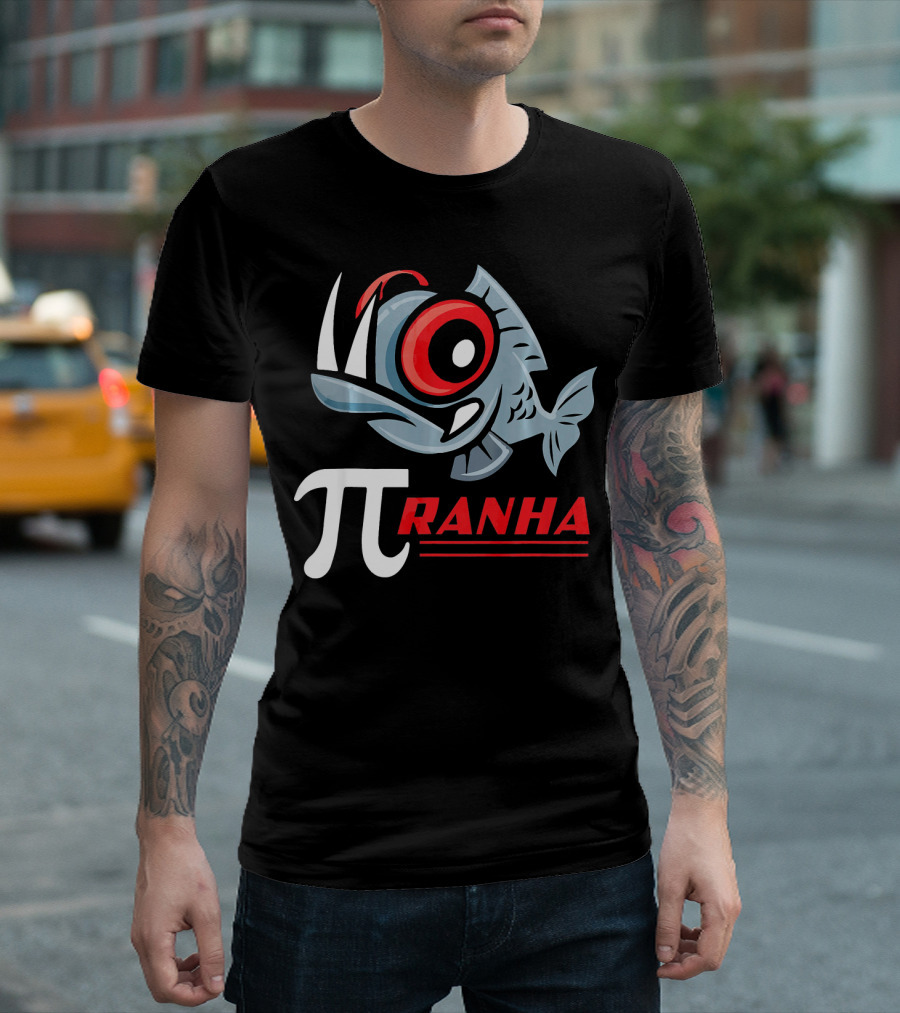 Piranha Pi Ranha with Math Symbol and Cartoon Fish T-Shirt
