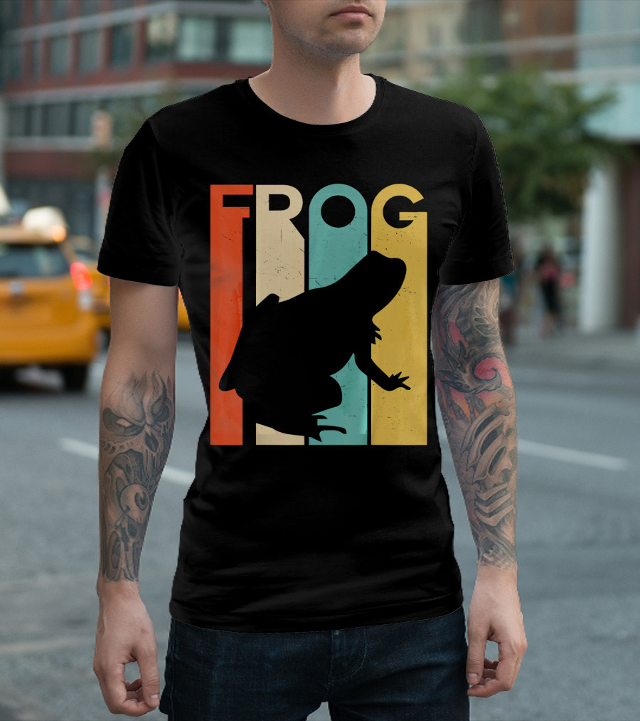 Retro Vintage Frog Lover Silhouette Multicolor T-Shirt