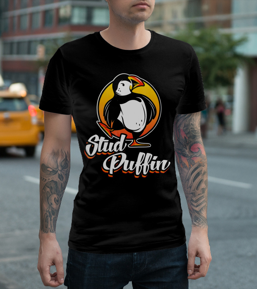 Stud Puffin Cool Funny Bird Vintage Sunset T-Shirt