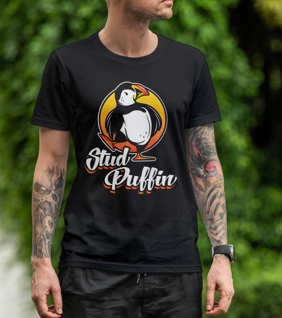 Stud Puffin Cool Funny Bird Vintage Sunset T-Shirt