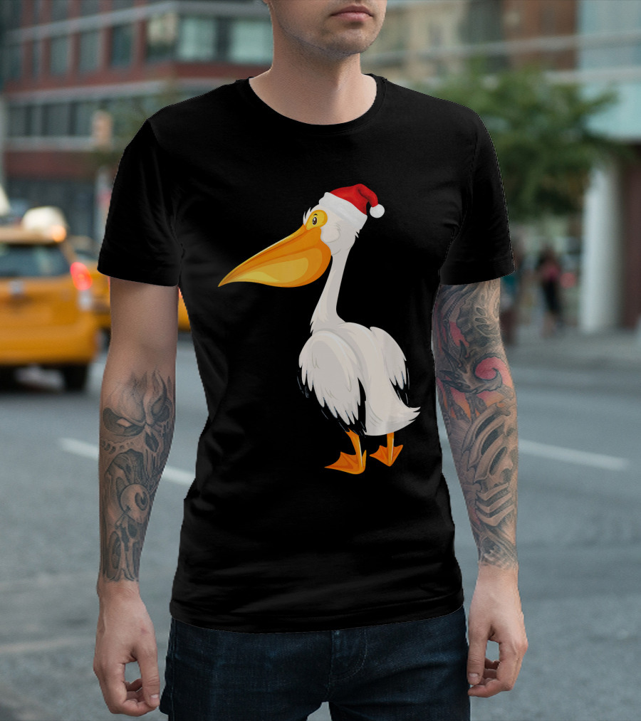 Santa Pelican Christmas Bird Festive White Pelic T-Shirt