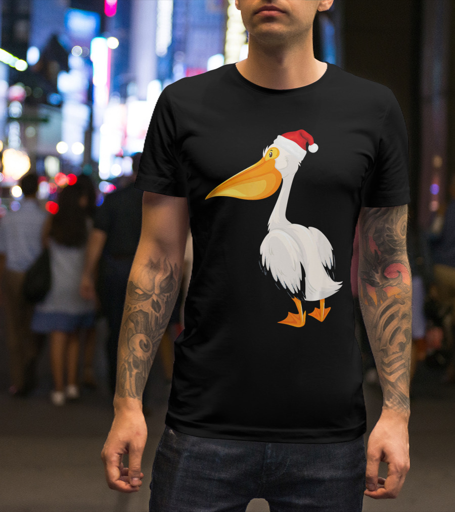 Santa Pelican Christmas Bird Festive White Pelic T-Shirt