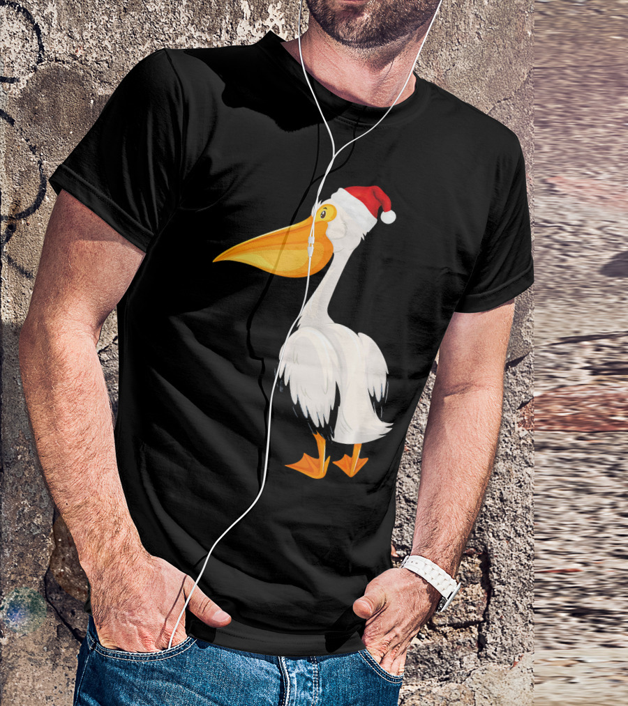 Santa Pelican Christmas Bird Festive White Pelic T-Shirt