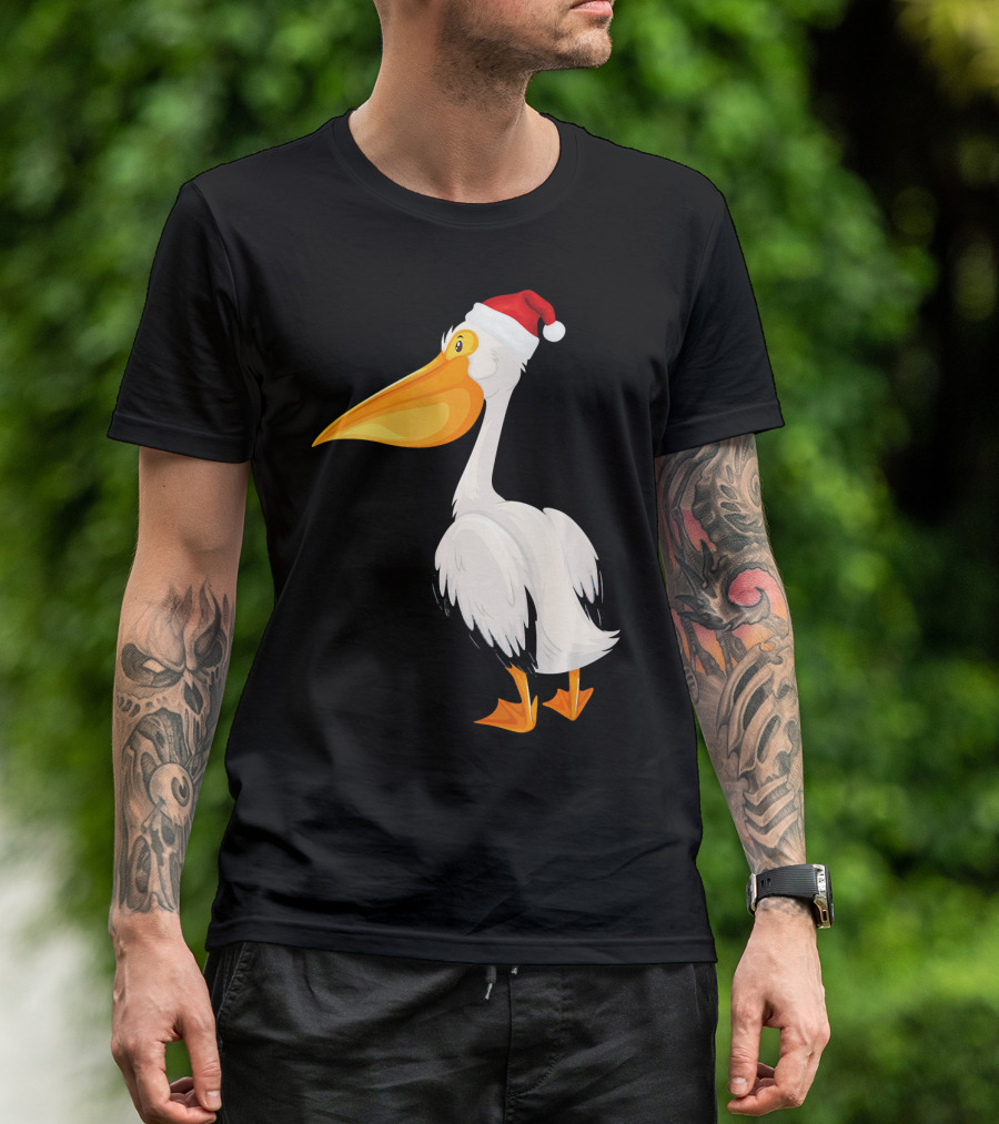 Santa Pelican Christmas Bird Festive White Pelic T-Shirt