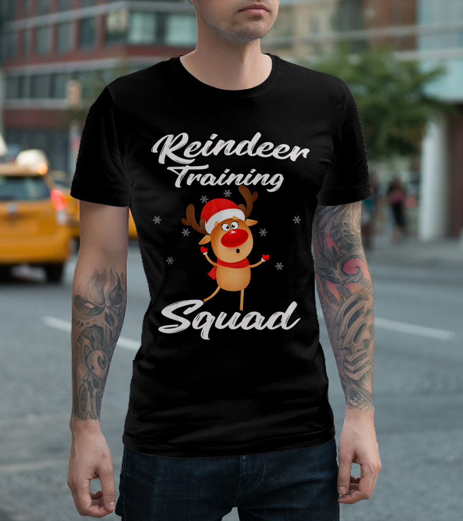 Reindeer Training Squad Santa Team Cartoon Reindeer With Snowflakes T-Shirt