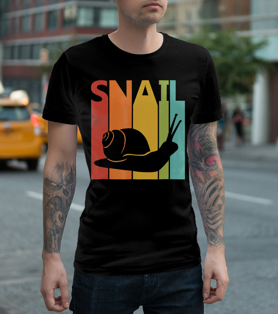 Snail Silhouette Retro Rainbow Stripes T-Shirt