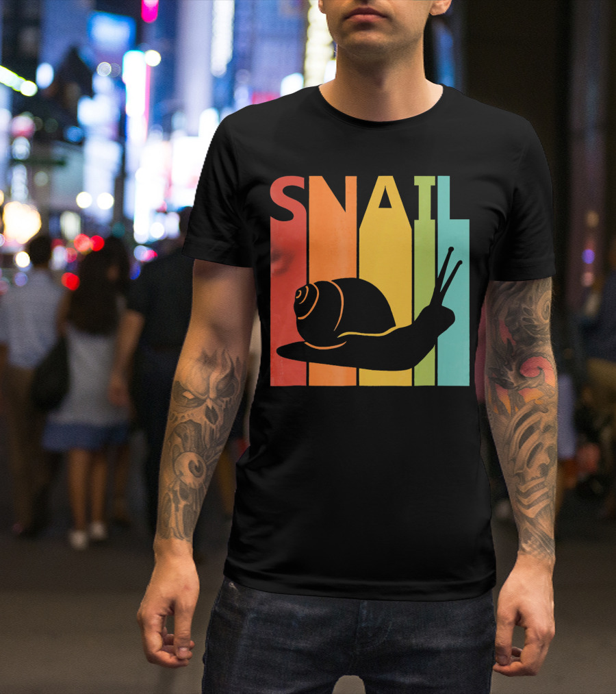Snail Silhouette Retro Rainbow Stripes T-Shirt