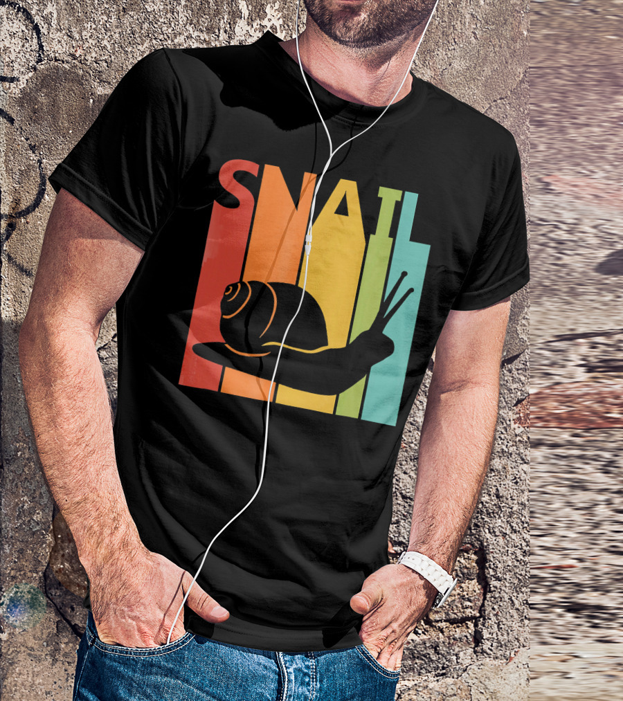Snail Silhouette Retro Rainbow Stripes T-Shirt