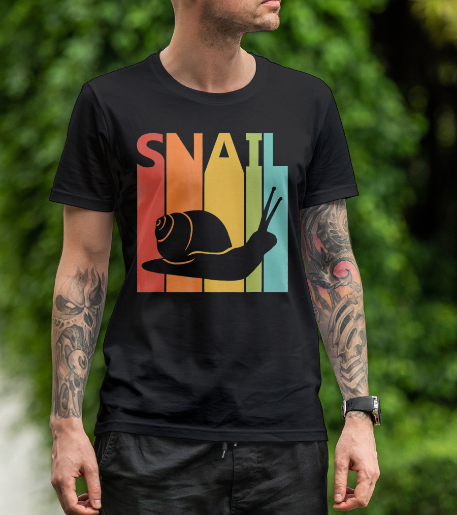 Snail Silhouette Retro Rainbow Stripes T-Shirt