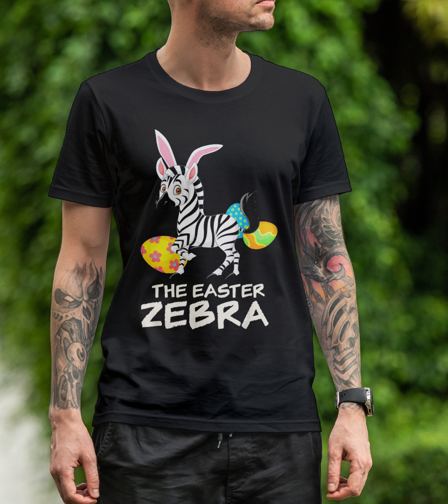 The Easter Zebra With Bunny Ears And Colorful Eggs T-Shirt