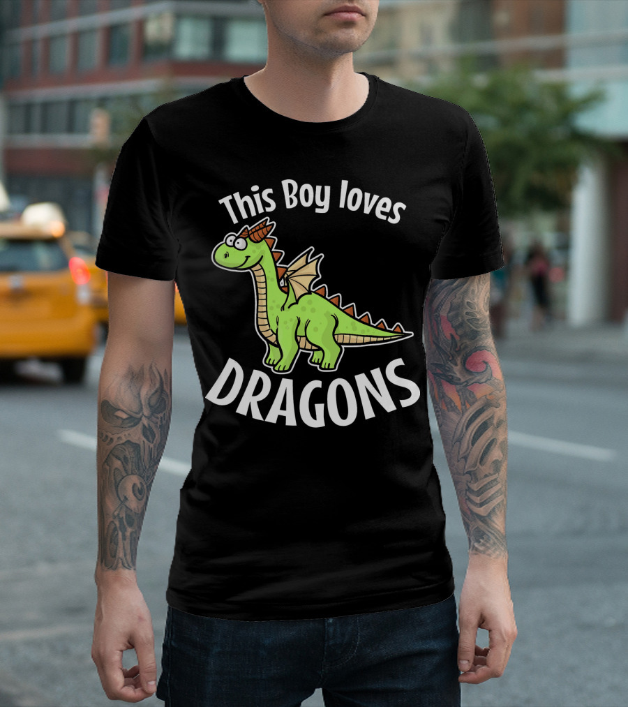 This Boy Loves Dragons Cartoon Green Dragon T-Shirt