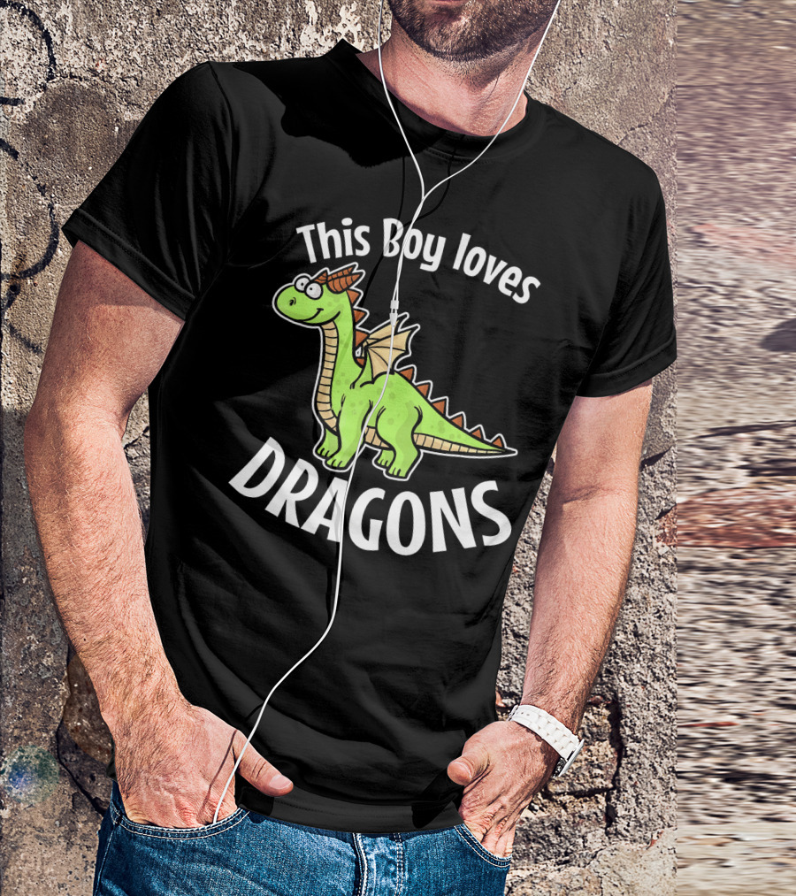 This Boy Loves Dragons Cartoon Green Dragon T-Shirt