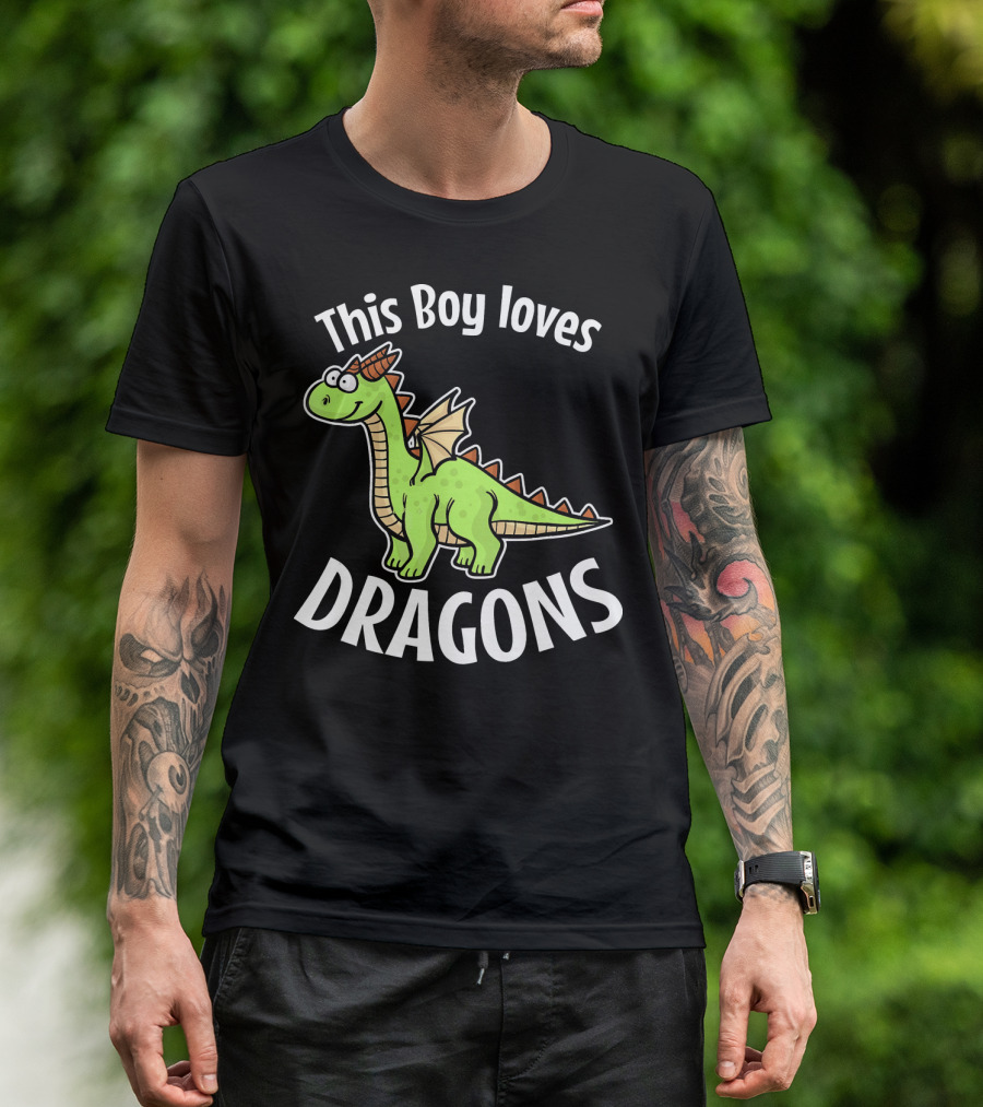 This Boy Loves Dragons Cartoon Green Dragon T-Shirt
