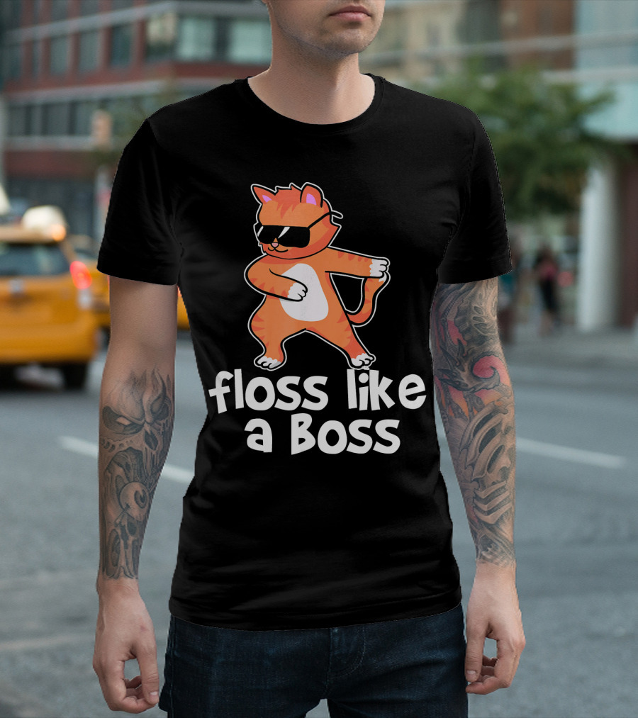 Orange Tabby Striped Tiger Cat Floss Like A Boss T-Shirt