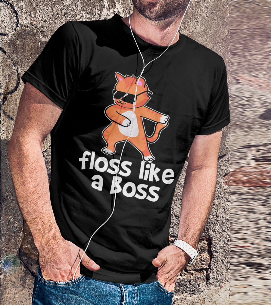 Orange Tabby Striped Tiger Cat Floss Like A Boss T-Shirt