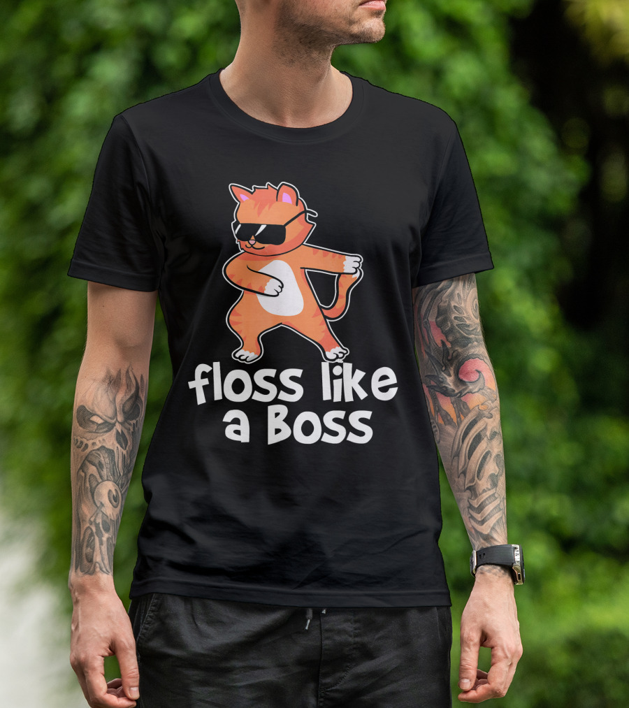 Orange Tabby Striped Tiger Cat Floss Like A Boss T-Shirt