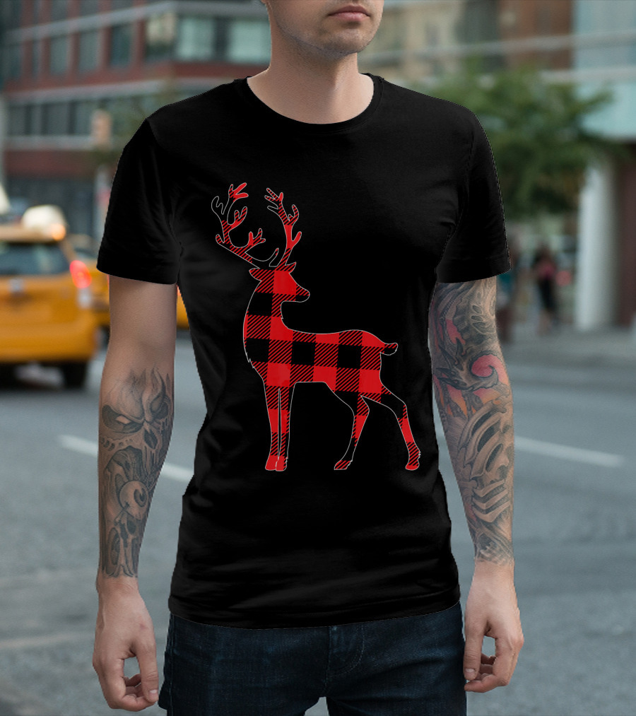 Red Plaid Buffalo Check Reindeer Deer Christmas T-Shirt