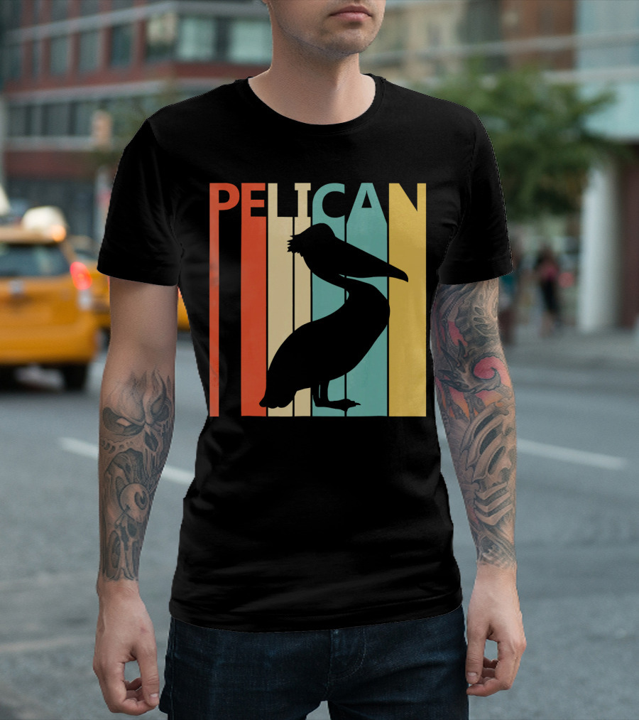 Pelican Vintage Silhouette Retro Stripes T-Shirt