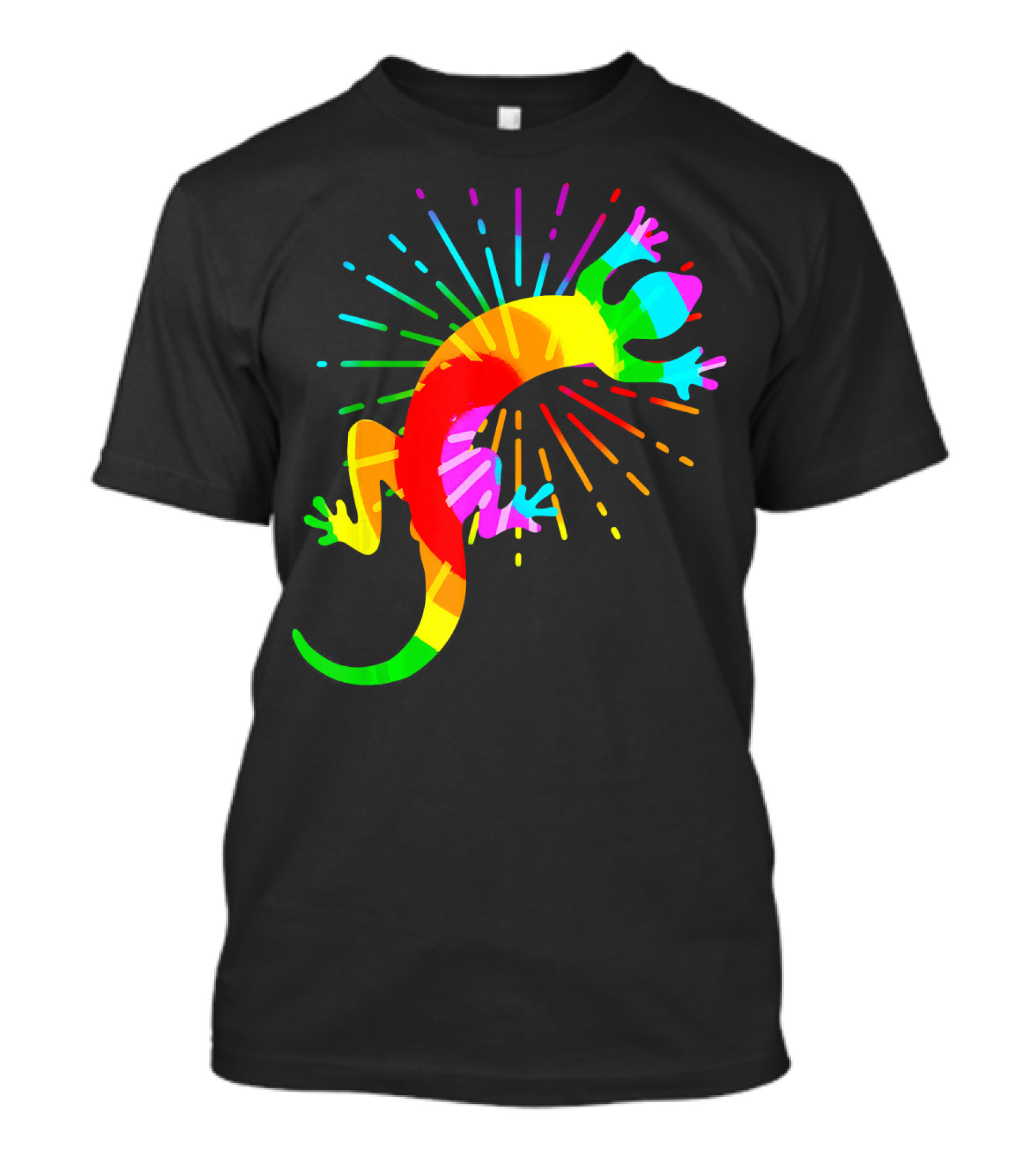 Retro Rainbow Tie Dye Gecko Pet Lizard 60s 70s T-Shirt