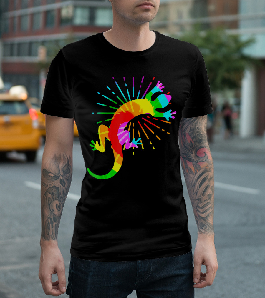 Retro Rainbow Tie Dye Gecko Pet Lizard 60s 70s T-Shirt