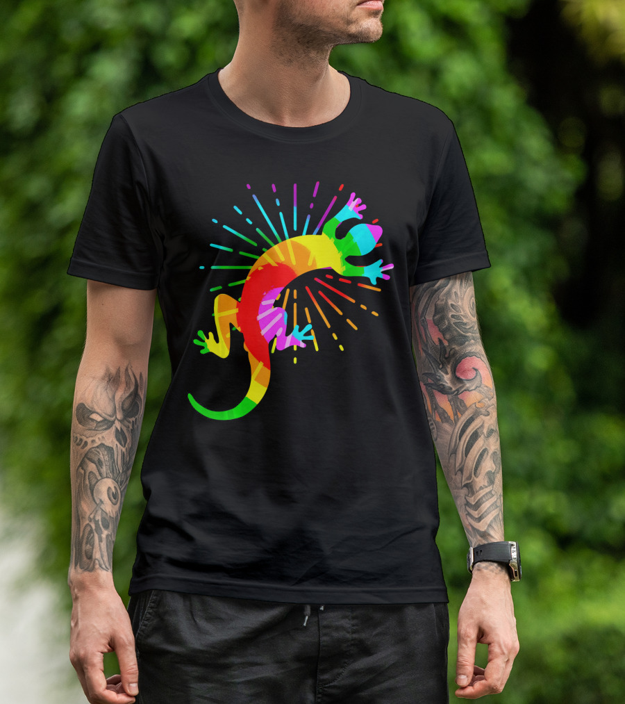 Retro Rainbow Tie Dye Gecko Pet Lizard 60s 70s T-Shirt