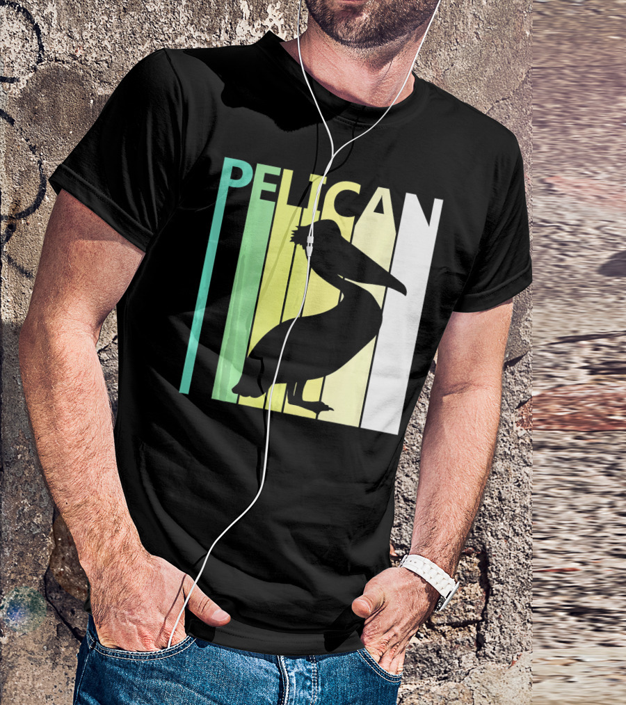 Pelican Bird Lover Silhouette Retro Stripes T-Shirt