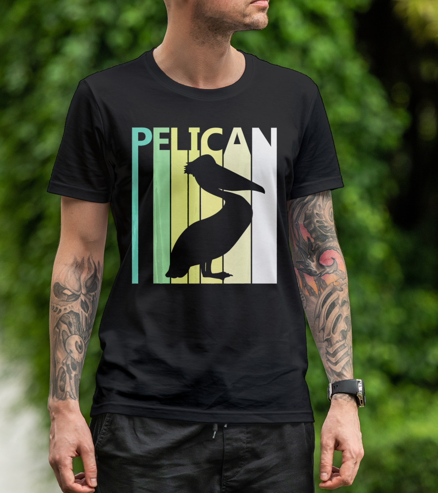 Pelican Bird Lover Silhouette Retro Stripes T-Shirt