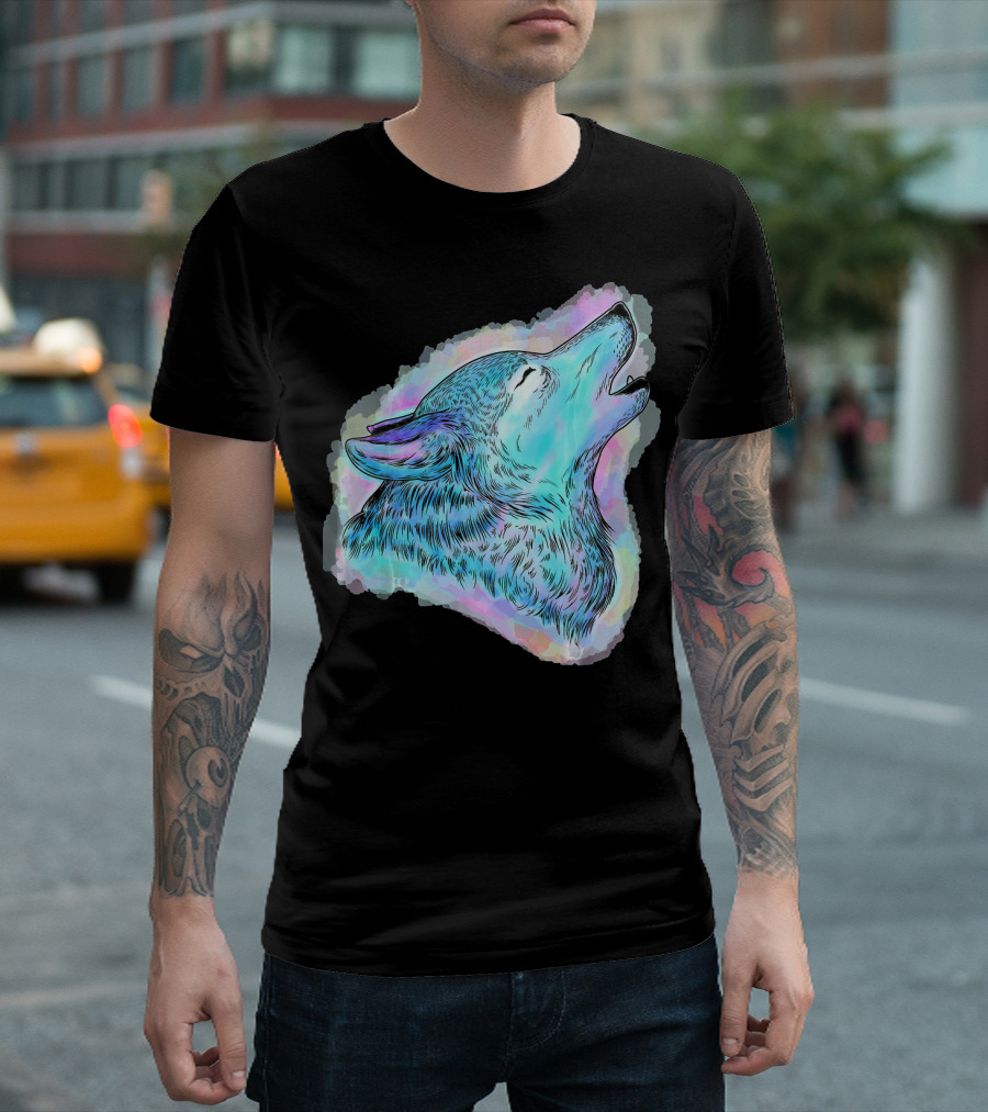 Watercolor Wolf Howling Love T-Shirt