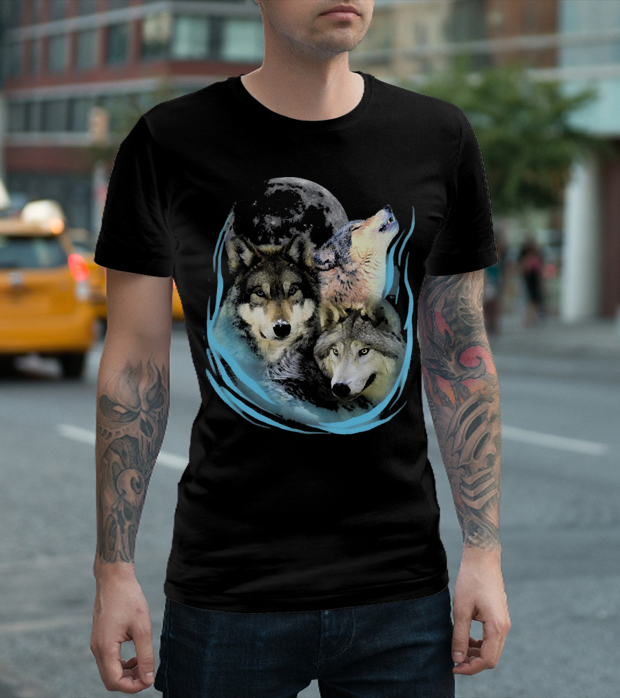 Wolf Pack Howling at Full Moon T-Shirt