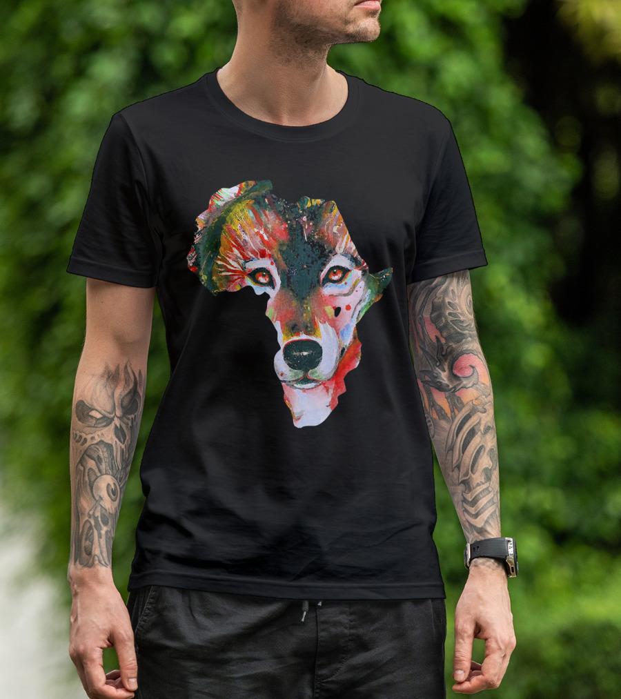 Beautiful African Wolf In African Continent Shape T-Shirt