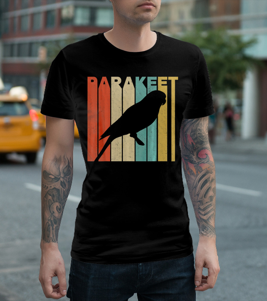 Parakeet Silhouette with Vintage Retro Stripes T-Shirt
