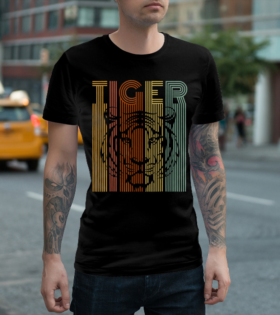 Retro Vintage Tiger Striped Face T-Shirt