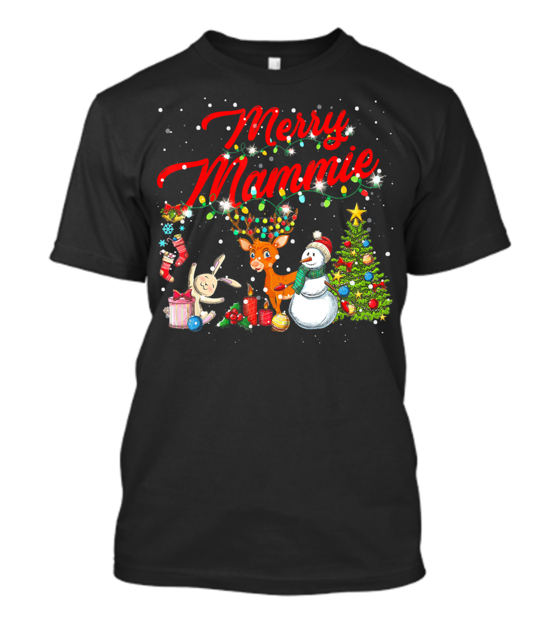 Merry Mammie Christmas Reindeer Snowman Tree T-Shirt