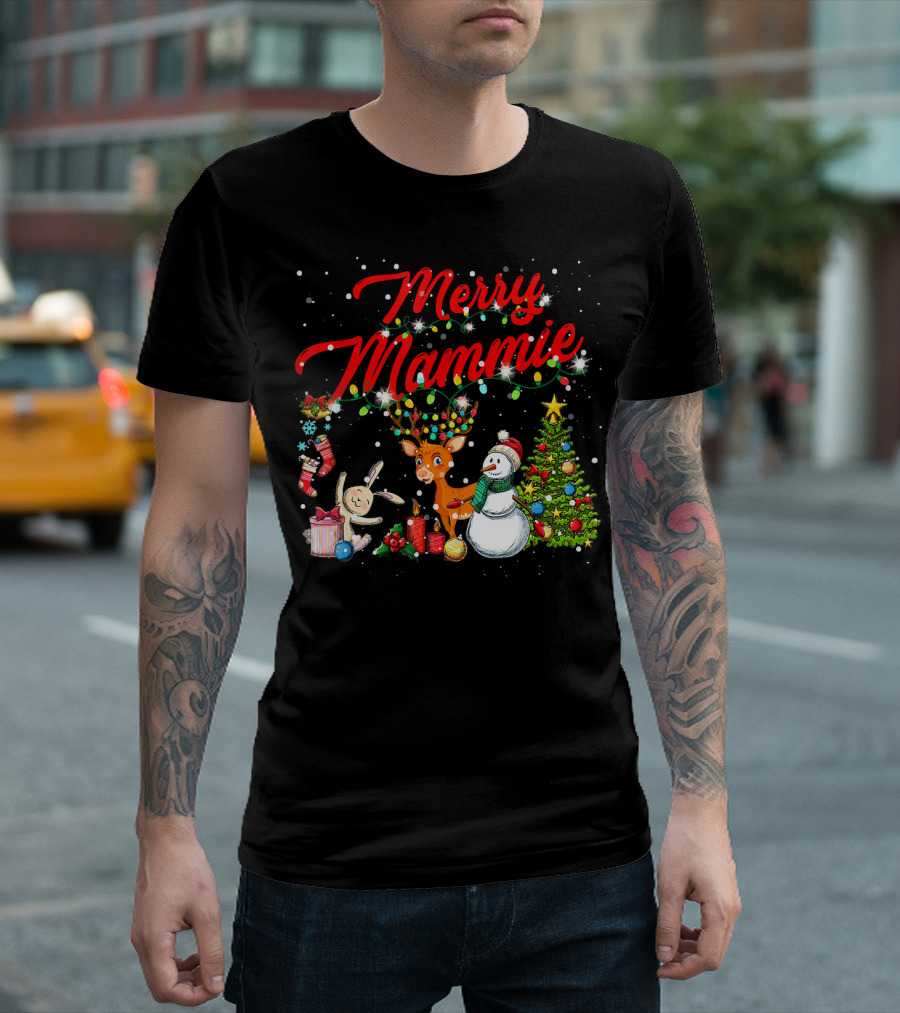 Merry Mammie Christmas Reindeer Snowman Tree T-Shirt