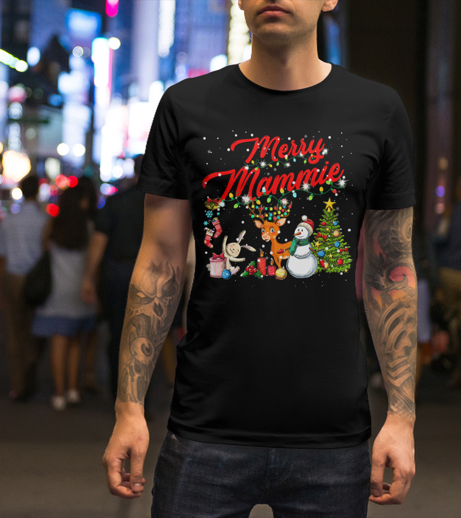 Merry Mammie Christmas Reindeer Snowman Tree T-Shirt