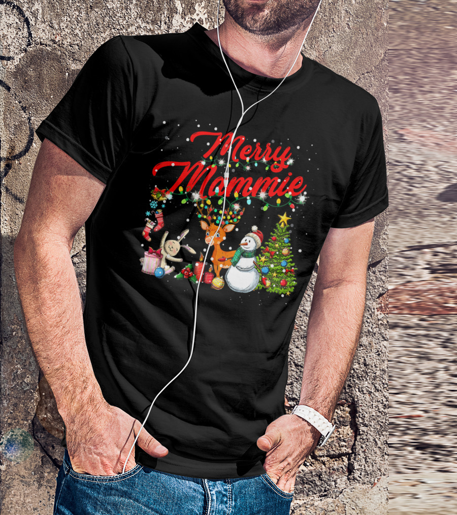 Merry Mammie Christmas Reindeer Snowman Tree T-Shirt