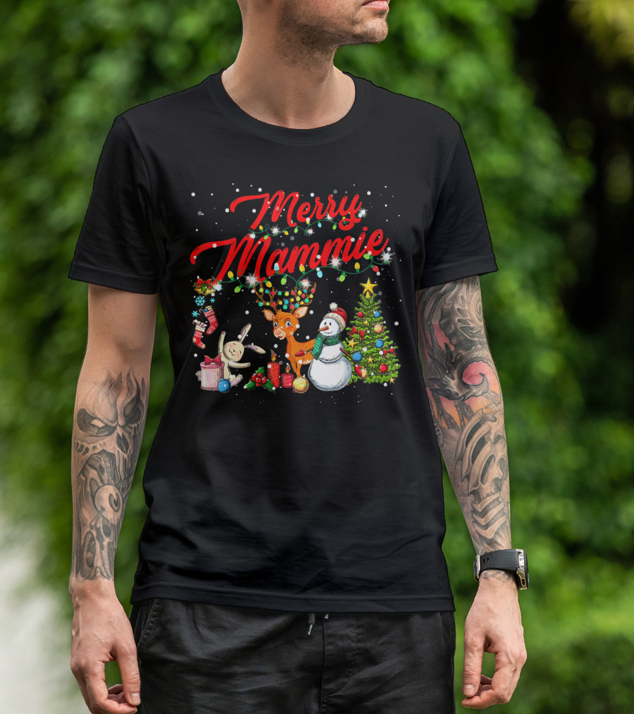 Merry Mammie Christmas Reindeer Snowman Tree T-Shirt