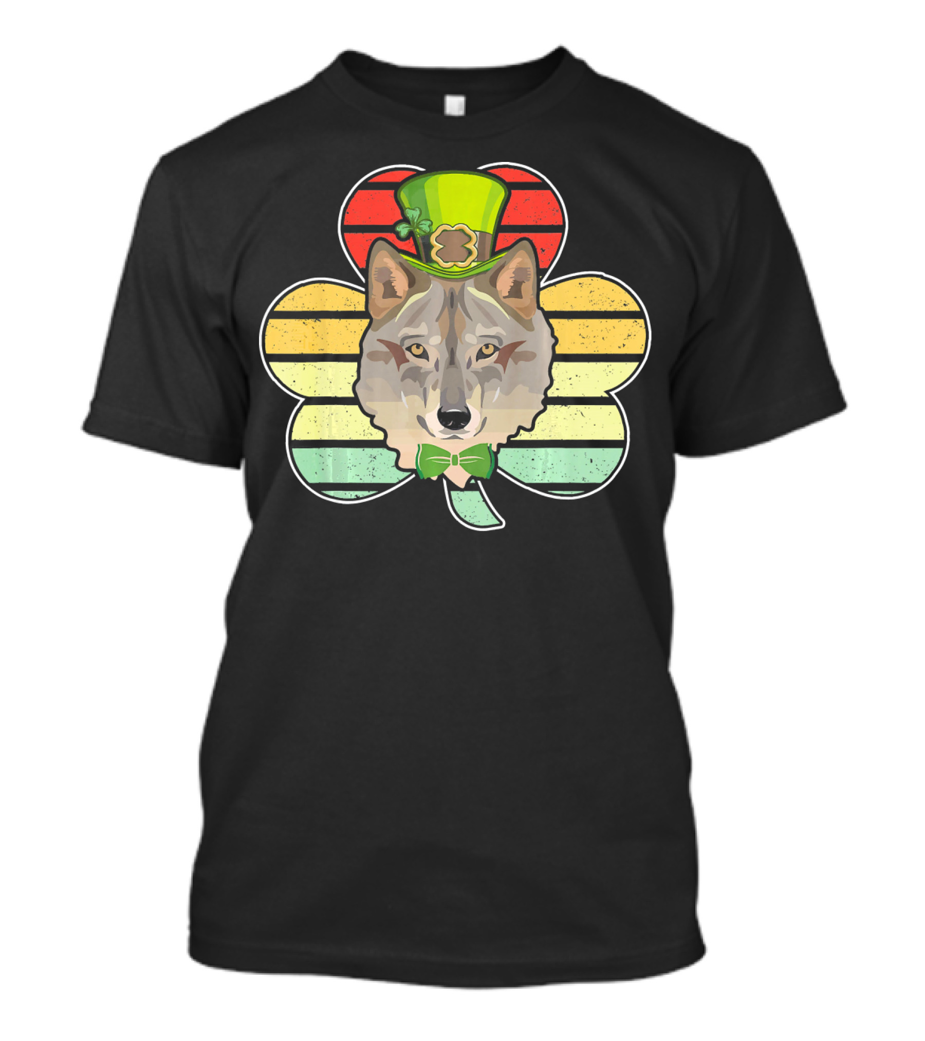 Wolves Leprechaun Vintage St Pat Shamrock Hat Bow Tie Stripes T-Shirt