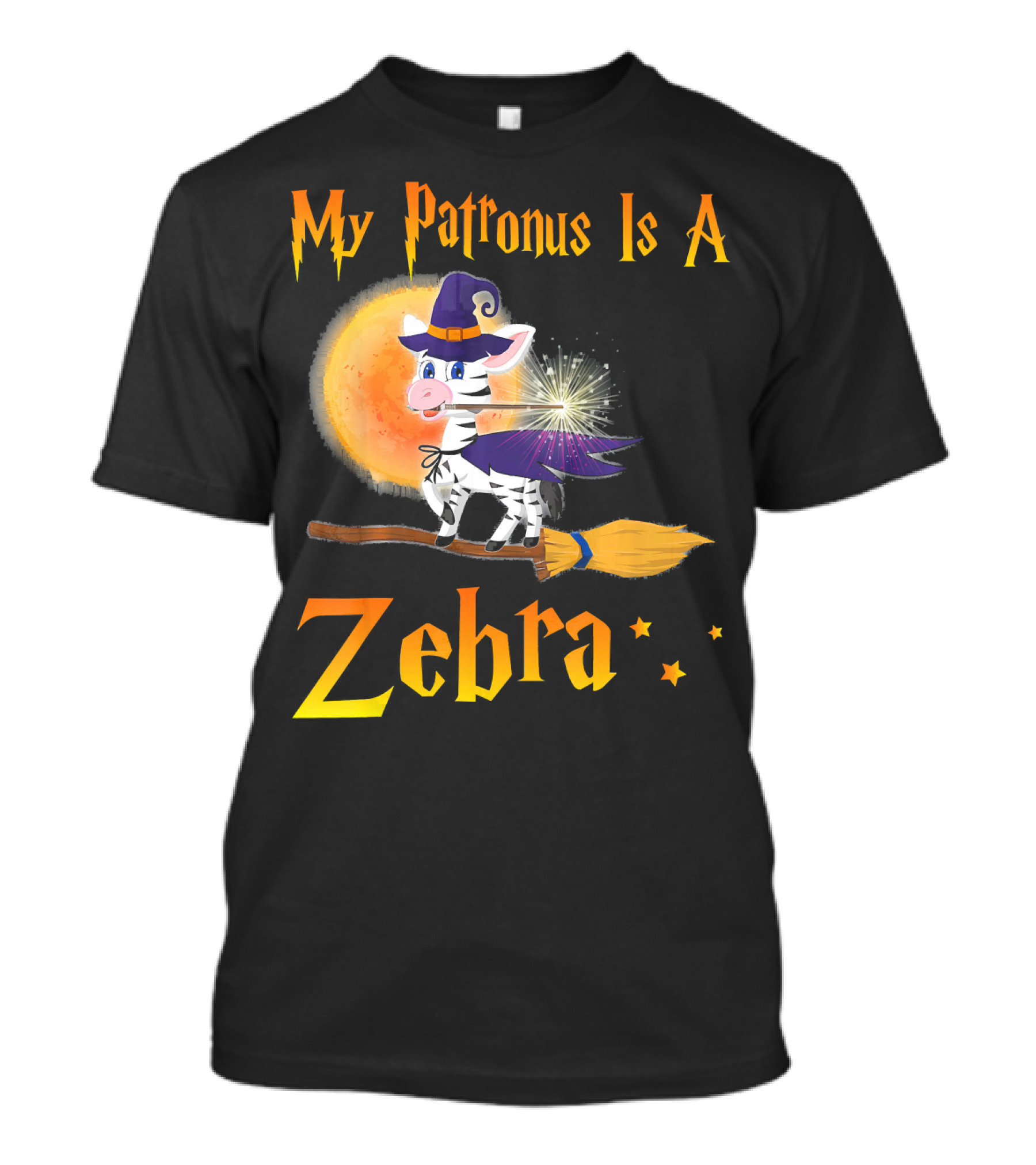 My Patronus Is A Zebra Witch Flying Broom Moon T-Shirt
