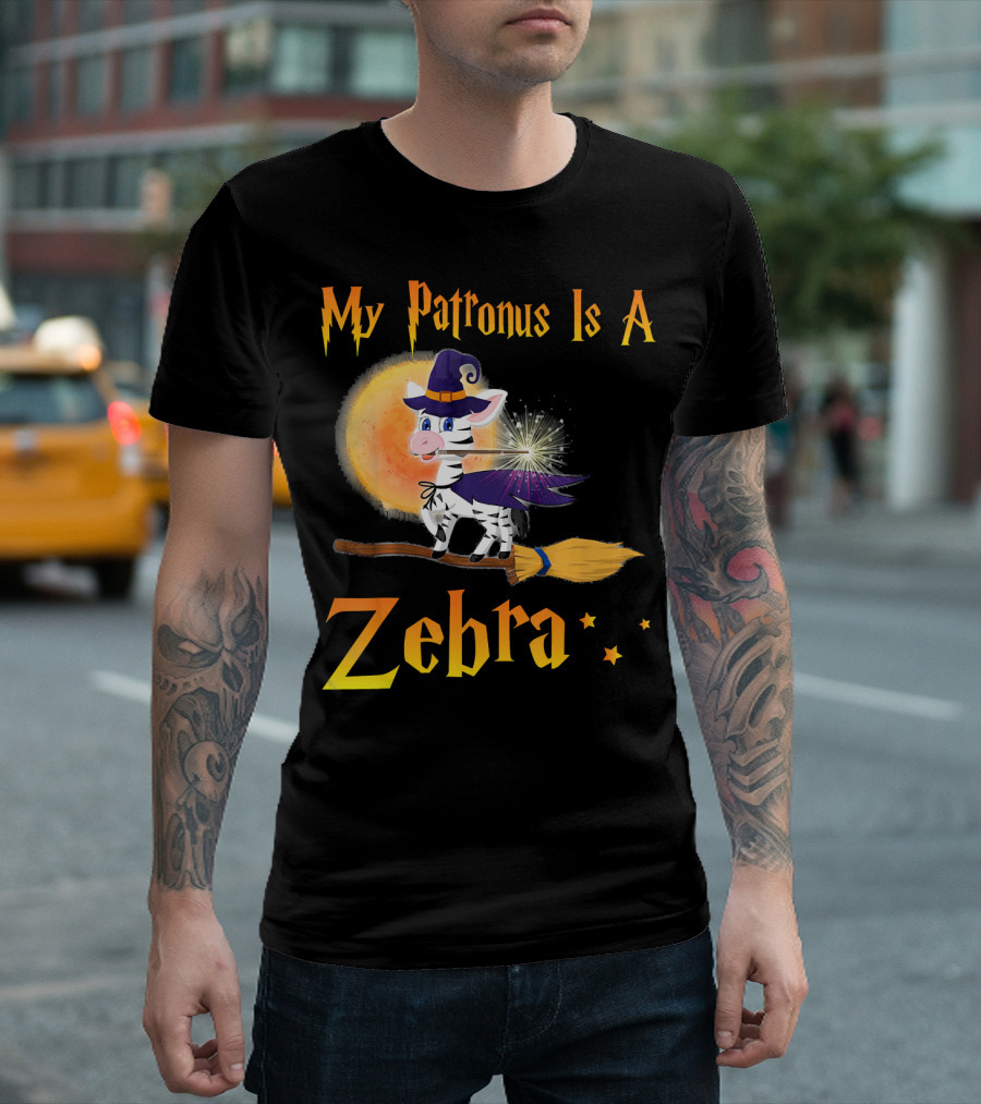 My Patronus Is A Zebra Witch Flying Broom Moon T-Shirt
