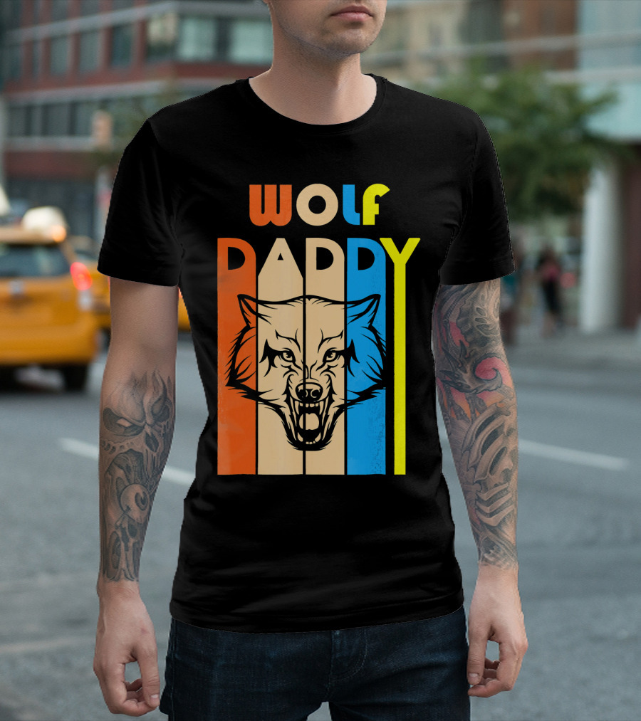 WOLF DADDY Vintage Color Blocked Wolf Face T-Shirt