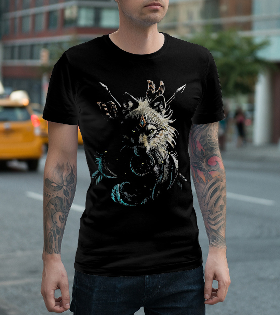 Wolf Warrior Tribal Spirit Feathers and Arrows T-Shirt