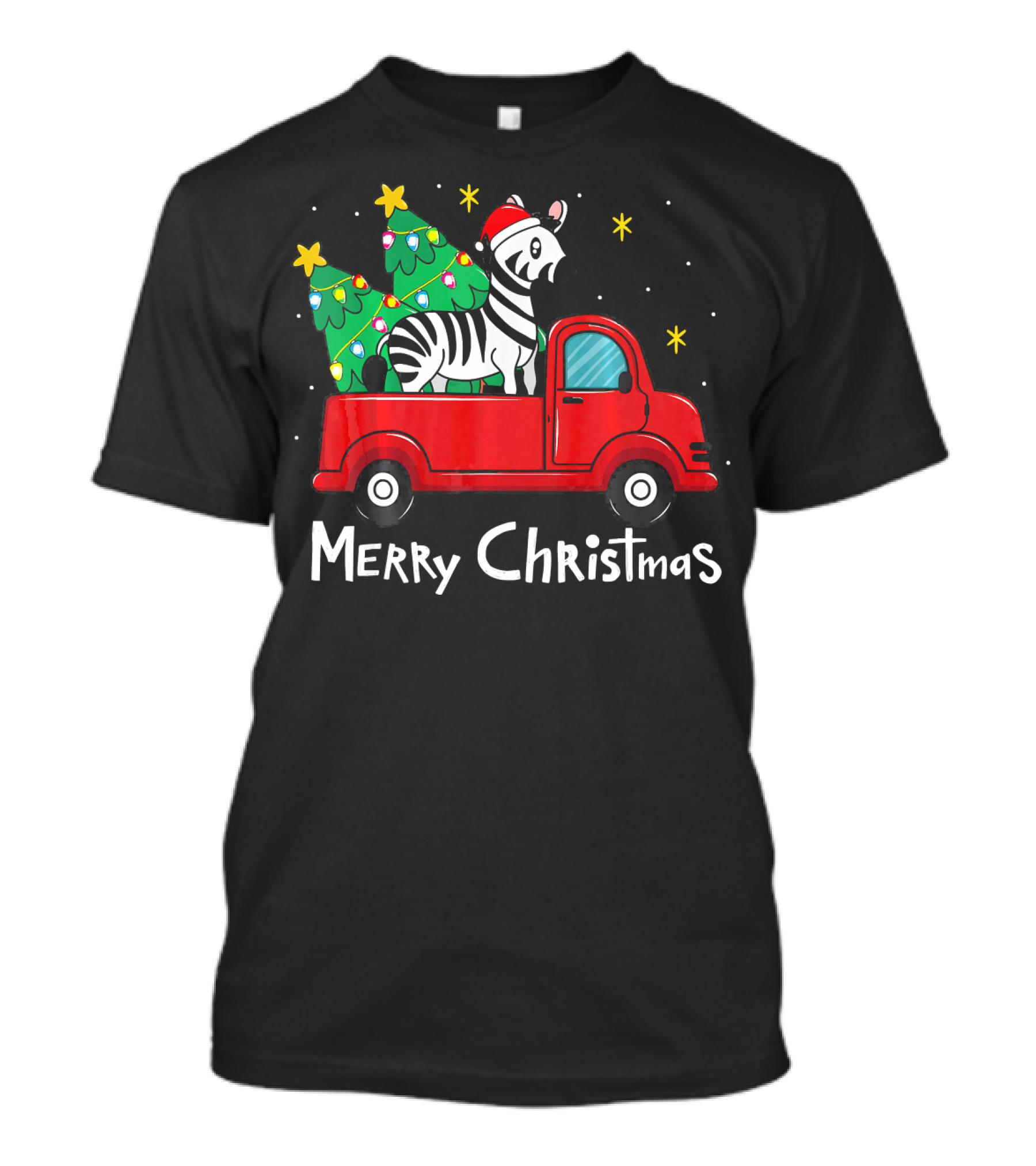 Merry Christmas Zebra Red Truck Christmas Trees T-Shirt