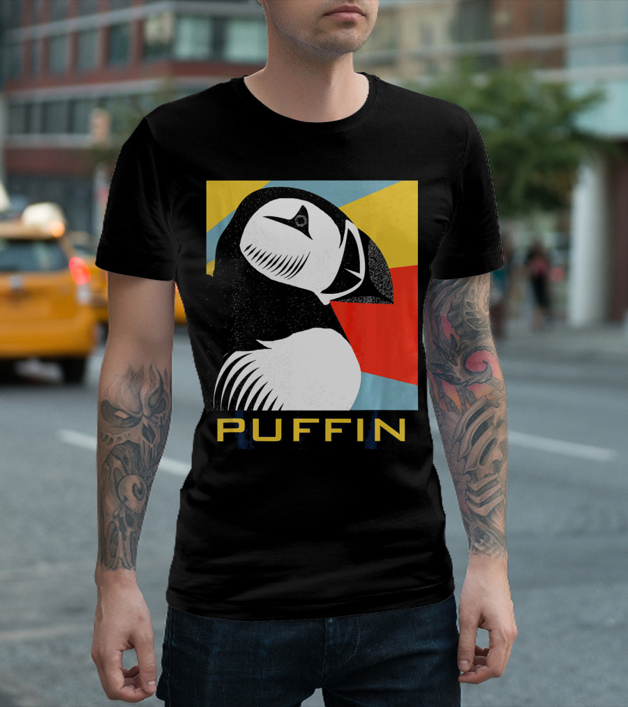 Vintage Retro Puffin Silhouette Art Deco T-Shirt