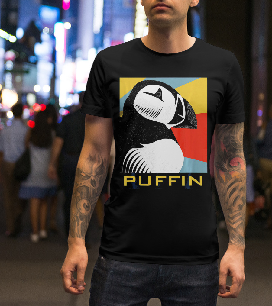 Vintage Retro Puffin Silhouette Art Deco T-Shirt