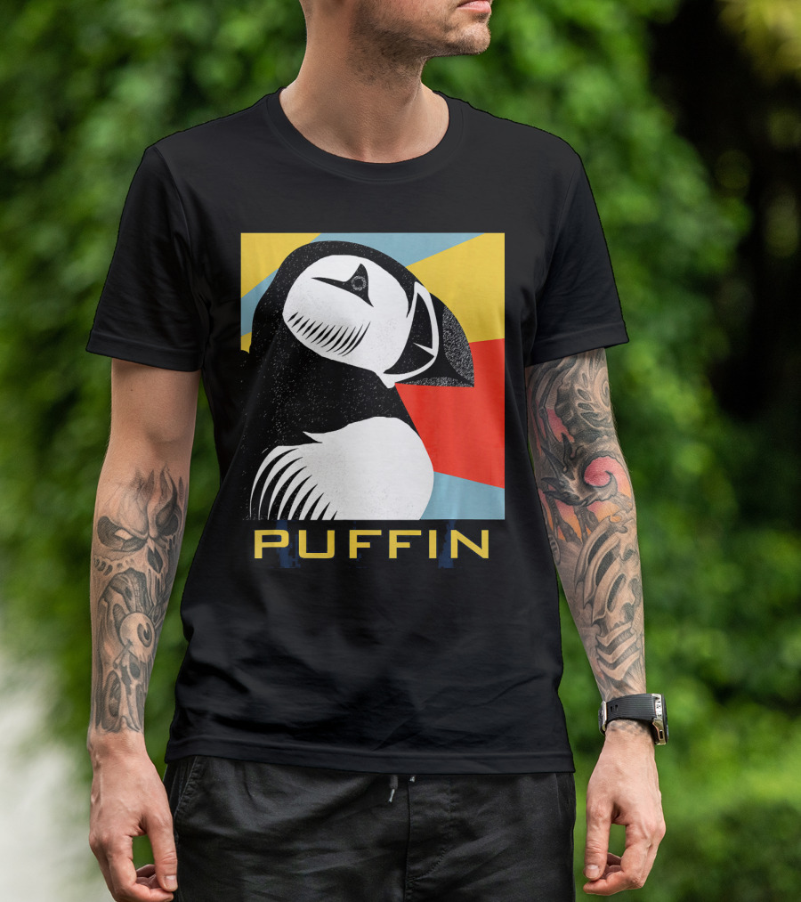 Vintage Retro Puffin Silhouette Art Deco T-Shirt